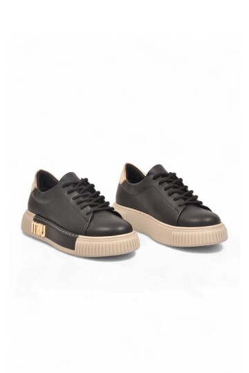 Kadın Siyah Bağcıklı Kalın Tabanlı Şık Rahat Sneaker Günlük Casual Yürüyüş Ayakkabı 261261