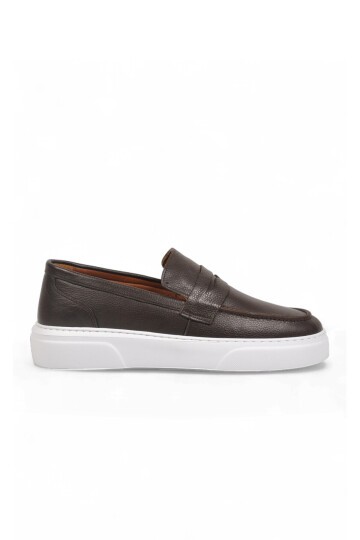 Erkek Kahve-Beyaz Hakiki Deri Casual Loafer Ayakkabı 272305