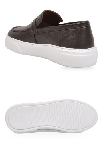 Erkek Kahve-Beyaz Hakiki Deri Casual Loafer Ayakkabı 272305
