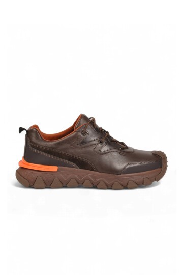 Erkek Kahve Hakiki Deri Casual Ayakkabı Bağcıklı Rahat Tabanlı Şık Sneaker 152-24252