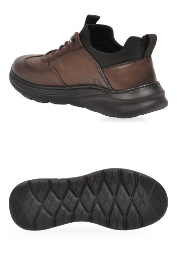 Kahve Hakiki Deri Erkek Casual Ayakkabı Şık Rahat Tabanlı Bağcıklı Sneaker 26K540-3