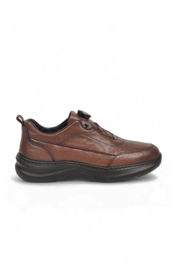 Kahve Hakiki Deri Erkek Casual Ayakkabı Şık Rahat Akıllı Bağcıklı Sneaker 26K541-1