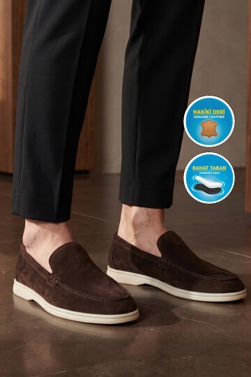 Hafif Rahat Şık Espadril Kahve Hakiki Deri Erkek Casual Loafer Ayakkabı 6K020-217