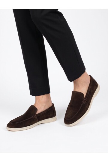 Hafif Rahat Şık Espadril Kahve Hakiki Deri Erkek Casual Loafer Ayakkabı 6K020-217