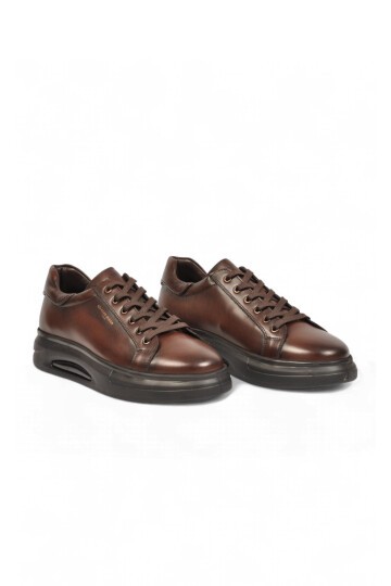 Bağcıklı Kalın Rahat Taban Sneaker Kahve Hakiki Deri Erkek Casual Ayakkabı XS2456-6015