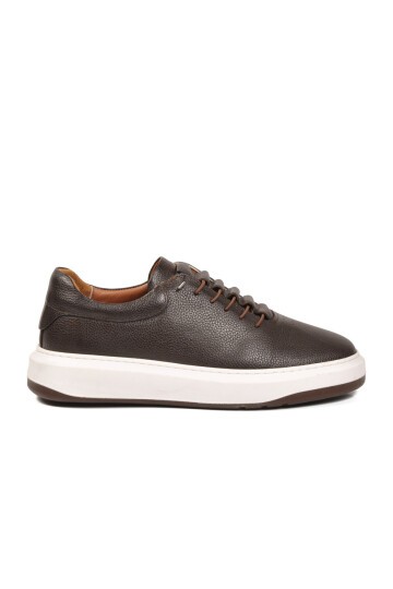 Kahve Hakiki Deri Erkek Sneaker Lastik Bağcıklı Kalın Rahat Taban Casual Ayakkabı 272304