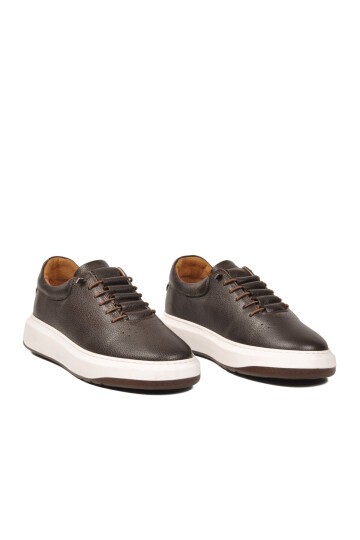 Kahve Hakiki Deri Erkek Sneaker Lastik Bağcıklı Kalın Rahat Taban Casual Ayakkabı 272304