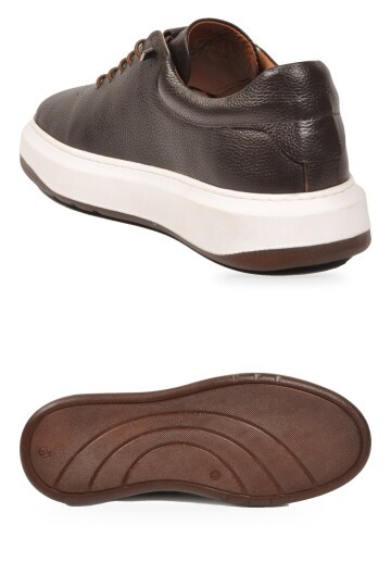 Kahve Hakiki Deri Erkek Sneaker Lastik Bağcıklı Kalın Rahat Taban Casual Ayakkabı 272304