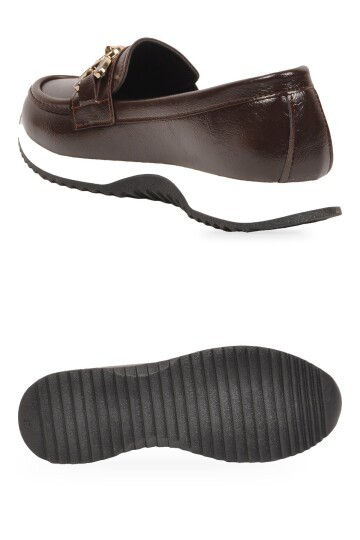 Toka Detaylı Kalın Tabanlı Şık Rahat Kahve Kırışık Kadın Casual Ayakkabı Loafer 062