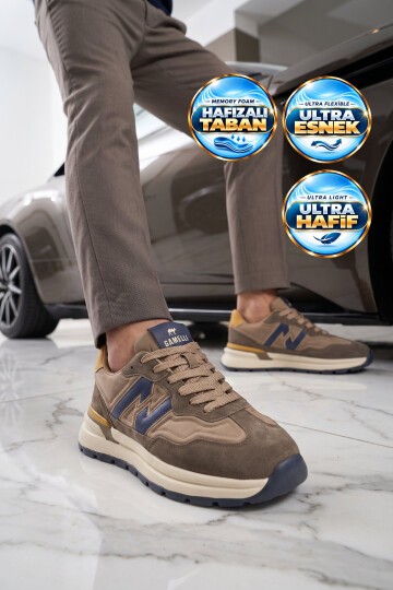 Kahve Erkek Casual Yürüyüş Ayakkabı Bağcıklı Hafızalı Taban Şık Rahat Sneaker Draw