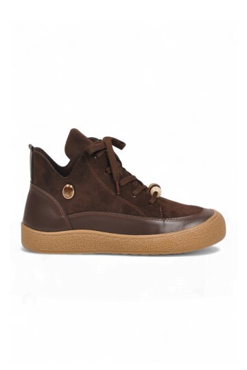 Kadın Kahve Aksesuar Bağcıklı Kadın Sneaker Bot 669267