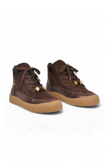 Kadın Kahve Aksesuar Bağcıklı Kadın Sneaker Bot 669267