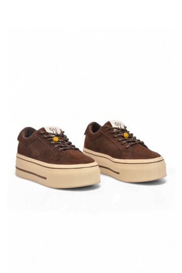 Kahve Hakiki Deri Kadın Casual Ayakkabı Kalın Tabanlı Aksesuar Bağcıklı Şık Rahat Sneaker 26K366-2