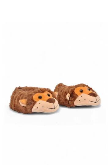 Aslan Desenli Kahve Unisex Ev Terliği Sıcak Tutan Ev Pandufu H025.Z.0006