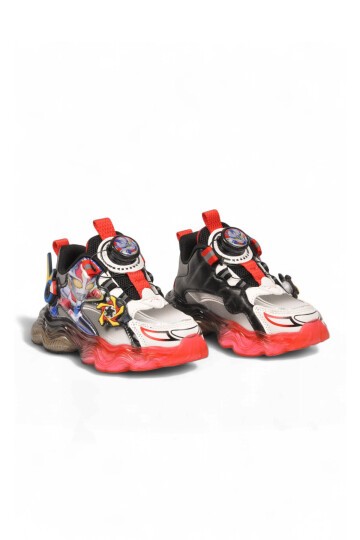 Akıllı Bağcıklı Desenli Kalın Tabanlı Kırmızı Unisex Çocuk Spor Ayakkabı Sneaker Kalen