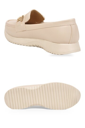 Toka Detaylı Kalın Tabanlı Şık Rahat Krem Kadın Casual Ayakkabı Loafer 067 26K