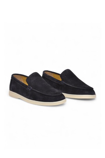 Hafif Rahat Şık Espadril Lacivert Hakiki Deri Erkek Casual Loafer Ayakkabı 6K020-217