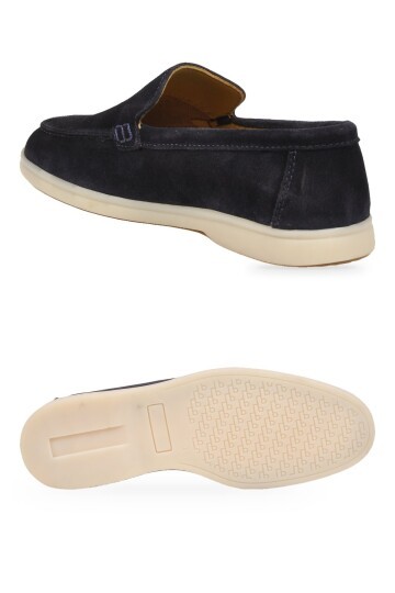Hafif Rahat Şık Espadril Lacivert Hakiki Deri Erkek Casual Loafer Ayakkabı 6K020-217