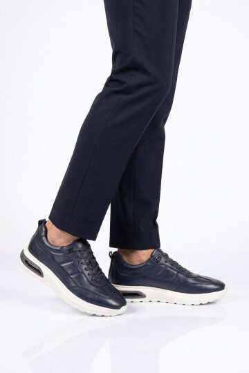 Bağcıklı Kalın Rahat Taban Sneaker Lacivert Hakiki Deri Erkek Casual Ayakkabı HZ1774-0337