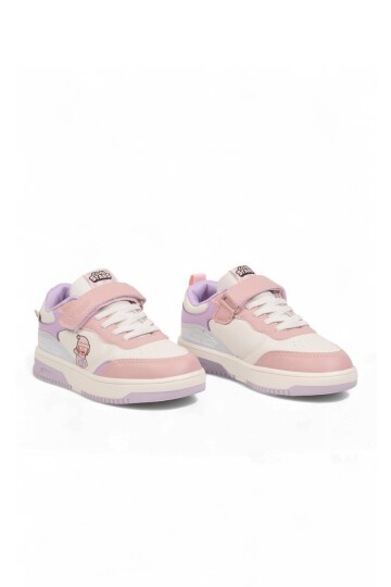 Pudra Kız Çocuk Yürüyüş ve Spor Ayakkabı Cırt Bantlı Kalın Rahat Taban Sneaker Star 26K