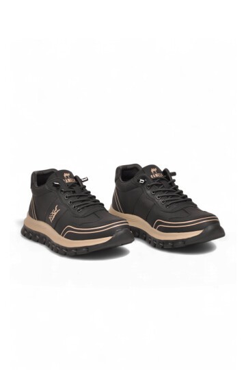 Rahat Memory Taban Sneaker Siyah Lastik Bağcıklı Erkek Casual Yürüyüş Ayakkabı Tough
