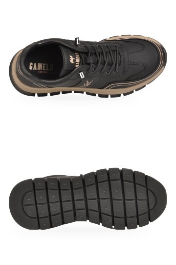 Rahat Memory Taban Sneaker Siyah Lastik Bağcıklı Erkek Casual Yürüyüş Ayakkabı Tough