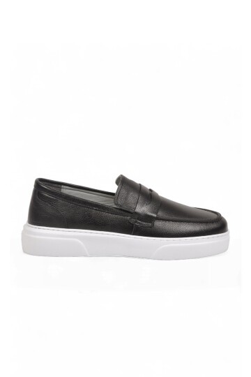 Erkek Siyah-Beyaz Hakiki Deri Casual Loafer Ayakkabı 272305
