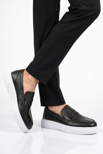 Erkek Siyah-Beyaz Hakiki Deri Casual Loafer Ayakkabı 272305