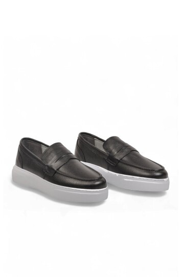 Erkek Siyah-Beyaz Hakiki Deri Casual Loafer Ayakkabı 272305