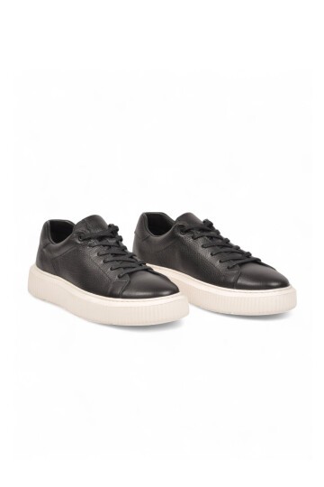 Bağcıklı Kalın Rahat Taban Sneaker Siyah-Beyaz Hakiki Deri Erkek Casual Ayakkabı HZ1458-2049