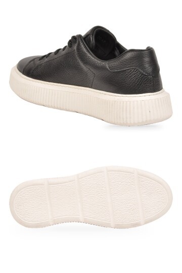Bağcıklı Kalın Rahat Taban Sneaker Siyah-Beyaz Hakiki Deri Erkek Casual Ayakkabı HZ1458-2049