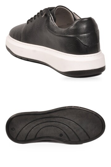 Siyah-Beyaz Hakiki Deri Erkek Sneaker Lastik Bağcıklı Kalın Rahat Taban Casual Ayakkabı 272304