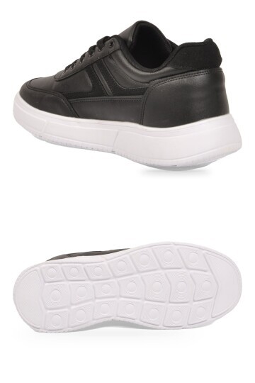Erkek Siyah-Beyaz Casual Ayakkabı Bağcıklı Cilt Hafif Esnek Yürüyüş Ayakkabı Sneaker 128 Cilt