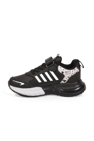 Siyah-Beyaz Erkek Çocuk Spor Ayakkabı Cırt Bantlı Kalın Tabanlı Sneaker 748 Cilt