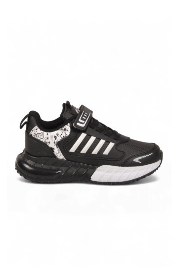 Siyah-Beyaz Erkek Çocuk Spor Ayakkabı Cırt Bantlı Kalın Tabanlı Sneaker 748 Cilt