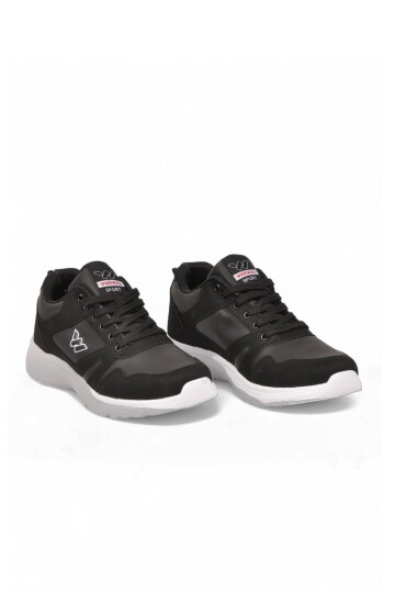 Erkek Siyah-Beyaz Bağcıklı Hafif Esnek Yürüyüş ve Spor Ayakkabı Sneaker Core 020