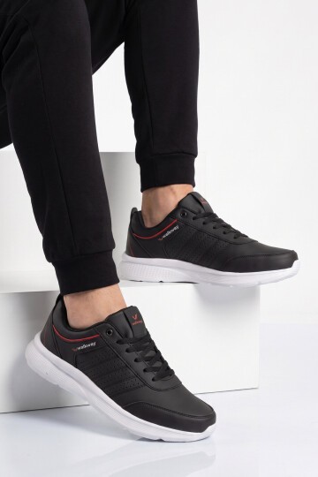 Erkek Bağcıklı Hafif Esnek Siyah-Beyaz Yürüyüş ve Spor Ayakkabı Sneaker Wood 4040