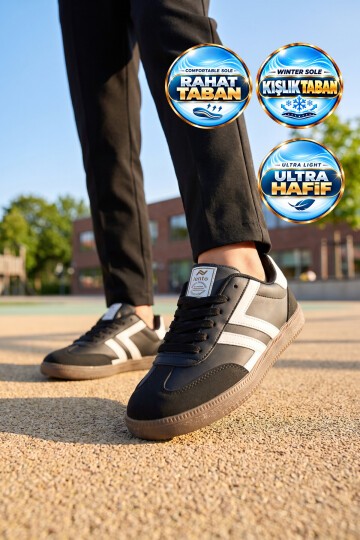 Bağcıklı Şık Rahat Hafif Siyah-Beyaz Unisex Yürüyüş ve Spor Ayakkabı Sneaker 234750