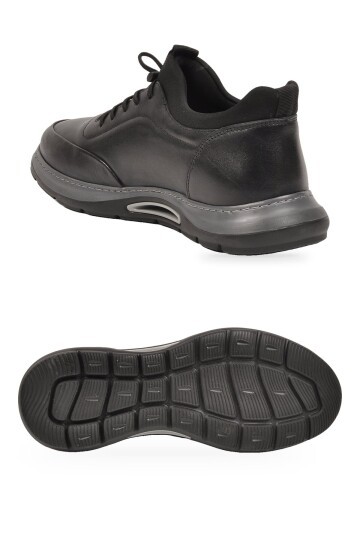 Lastik Bağcıklı Kauçuk Tabanlı Sneaker Şık Rahat Siyah-Füme Hakiki Deri Erkek Casual Ayakkabı HZ2844-8225