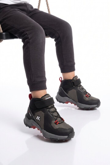 Pampili Erkek Çocuk Cırt Bantlı Kaymaz Tabanlı Siyah-Füme Outdoor Bot BS-İH1-P-100