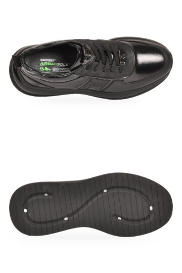 Erkek Siyah Hakiki Deri Bağcıklı Casual Ayakkabı Rahat Şık Sneaker 152-24176