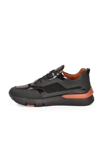 Erkek Siyah Hakiki Deri Casual Ayakkabı Bağcıklı Rahat Tabanlı Şık Sneaker 152-24251