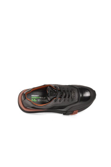 Erkek Siyah Hakiki Deri Casual Ayakkabı Bağcıklı Rahat Tabanlı Şık Sneaker 152-24251