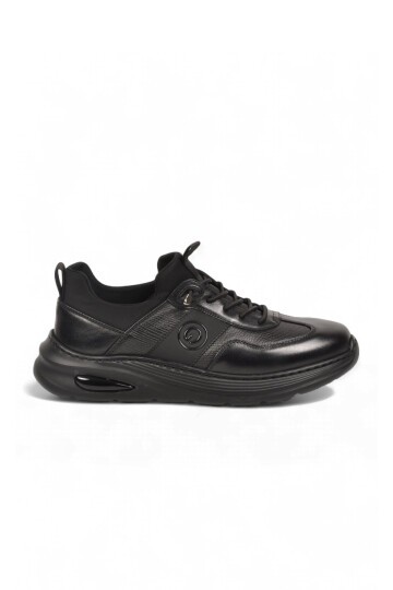 Siyah Hakiki Deri Erkek Casual Ayakkabı Şık Rahat Tabanlı Bağcıklı Sneaker 26K540-3