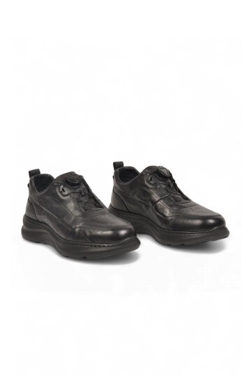 Siyah Hakiki Deri Erkek Casual Ayakkabı Şık Rahat Akıllı Bağcıklı Sneaker 26K541-1