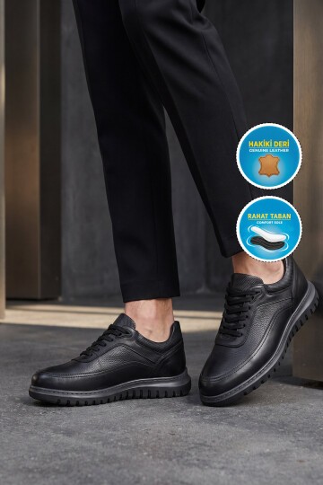 Ortopedik Rahat Taban Bağcıklı Siyah Hakiki Deri Erkek Casual Ayakkabı HZ2329-2028