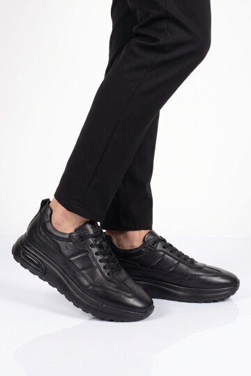 Bağcıklı Kalın Rahat Taban Sneaker Siyah Hakiki Deri Erkek Casual Ayakkabı HZ1774-0337