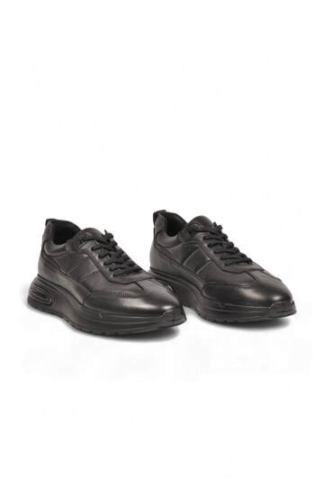 Bağcıklı Kalın Rahat Taban Sneaker Siyah Hakiki Deri Erkek Casual Ayakkabı HZ1774-0337