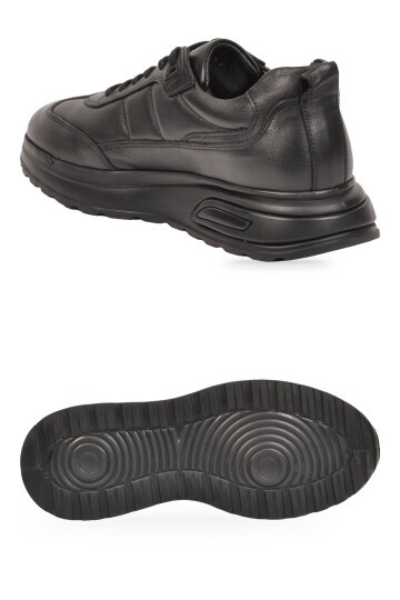 Bağcıklı Kalın Rahat Taban Sneaker Siyah Hakiki Deri Erkek Casual Ayakkabı HZ1774-0337