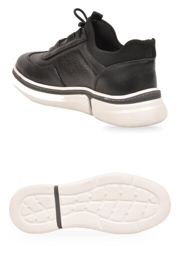 Lastik Bağcıklı Kauçuk Taban Sneaker Siyah Hakiki Deri Şık Rahat Erkek Casual Ayakkabı HZ2420-KS016